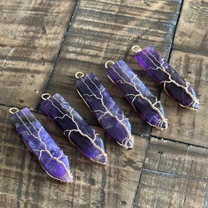 Natural Amethyst Lightning Bolt Pendant - Wire Wrapped